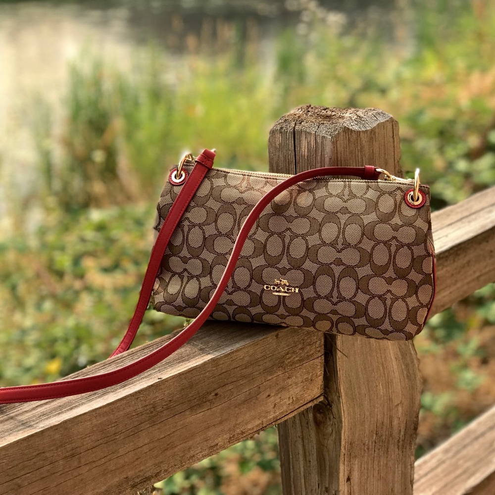 Coach Signature Charley Crossbody with Red Detail